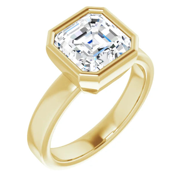 18K Yellow Gold Asscher Solitaire Bezel Engagement Ring