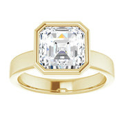 18K Yellow Gold Asscher Solitaire Bezel Engagement Ring