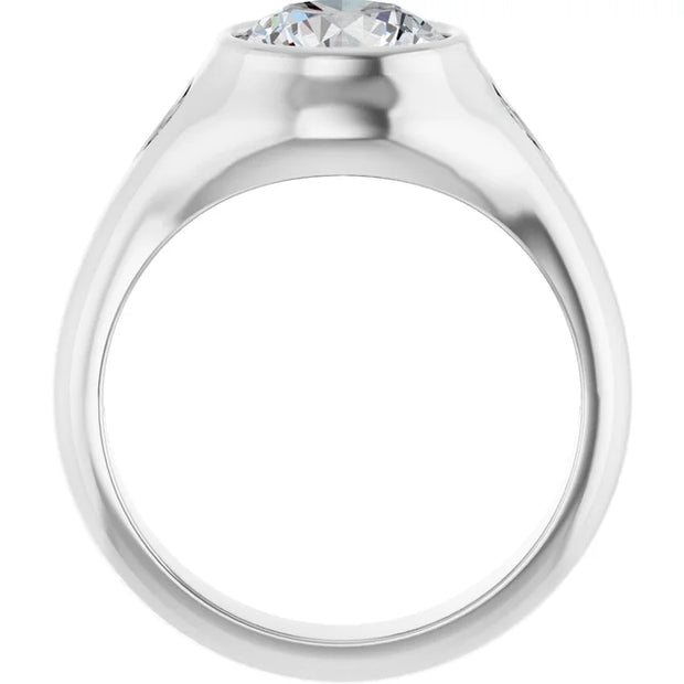 14K White Gold Round Bezel Three-Stone Engagement Ring