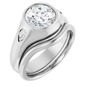 14K White Gold Round Bezel Three-Stone Engagement Ring