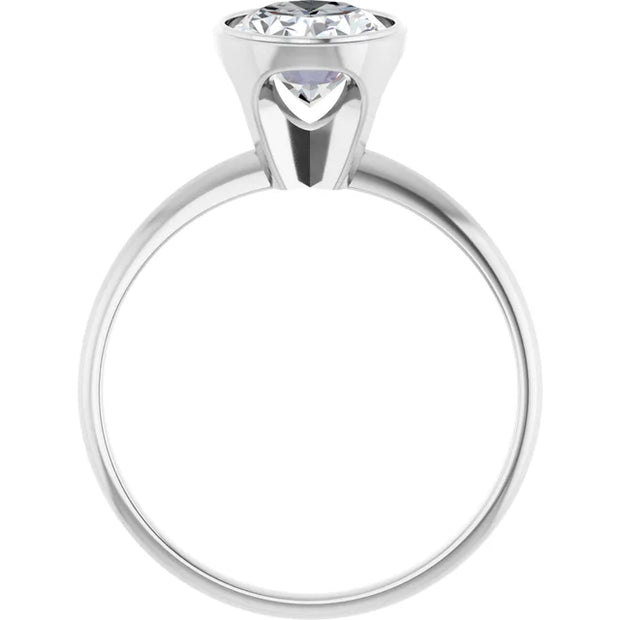 View through a 14K white gold oval bezel solitaire engagement ring setting. The oval-shaped diamond (center stone not included) is visible from the top.