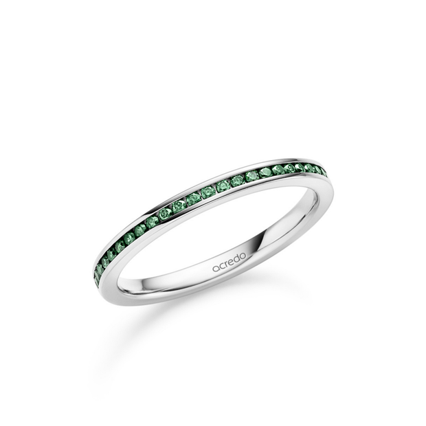 14K White Gold Channel-Set Forest Green Diamond Band