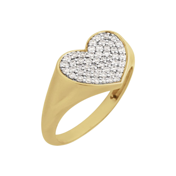 14K Yellow Gold Heart Signet Ring with 0.30 CTW Natural Diamonds