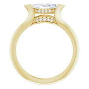 14K Yellow Gold Marquise Half Bezel Engagement Ring with Hidden Diamond Accents