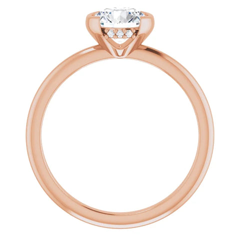 14K Rose Gold Round Half Bezel Engagement Ring with Hidden Diamond Accents