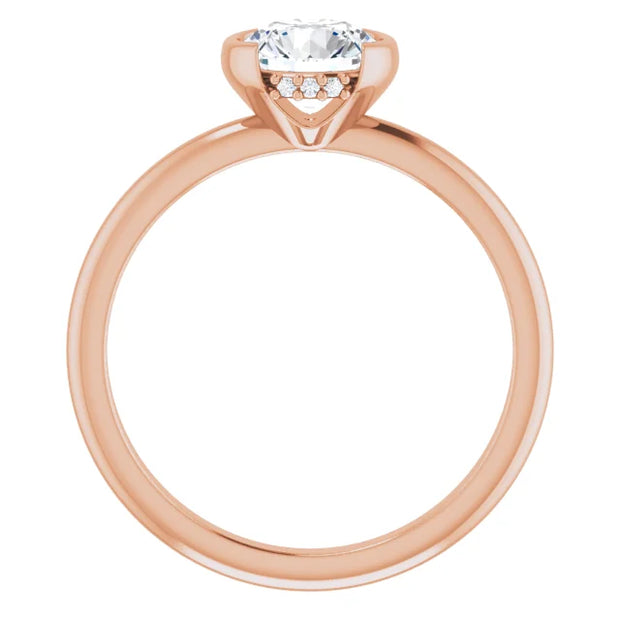 14K Rose Gold Round Half Bezel Engagement Ring with Hidden Diamond Accents