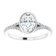 14K White Oval Bezel-set Engagement Ring with 1/5 ctw Lab-Grown Diamond Accents