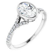 14K White Oval Bezel-set Engagement Ring with 1/5 ctw Lab-Grown Diamond Accents