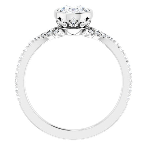 14K White Oval Bezel-set Engagement Ring with 1/5 ctw Lab-Grown Diamond Accents