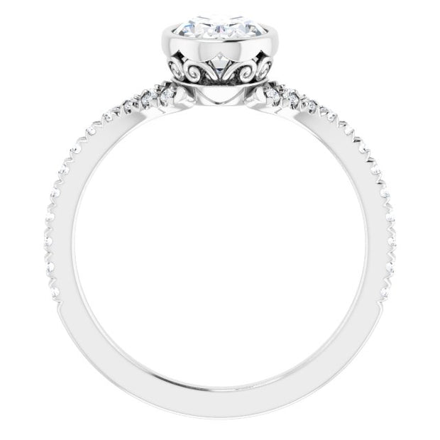 14K White Oval Bezel-set Engagement Ring with 1/5 ctw Lab-Grown Diamond Accents