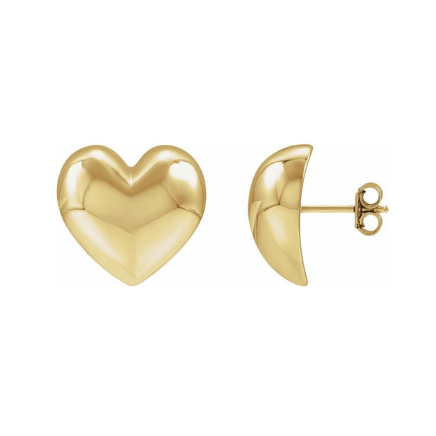 14K Yellow Gold Puffed Heart Stud Earrings