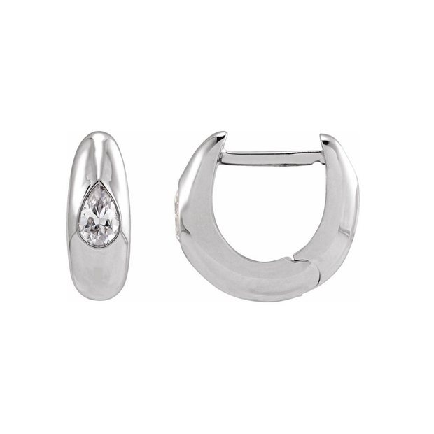 14K White Gold Huggie Hoop Earrings with 0.30 CTW Lab Grown Pear Diamonds