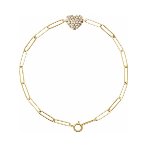 14K Yellow Gold 0.30 Carat Natural Heart & Paperclip-Style Bracelet