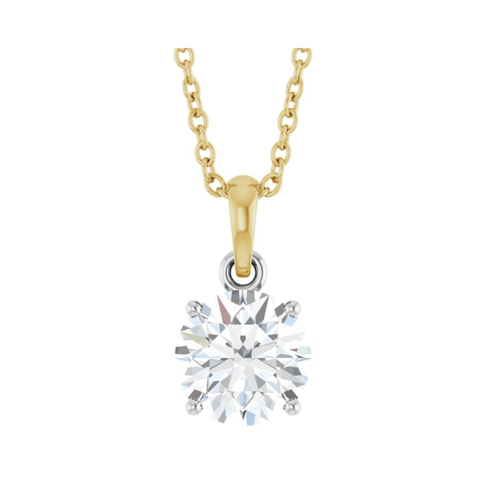 14K Yellow/White Gold Necklace with 1.00 Carat Round Cut Lab-Grown Diamond