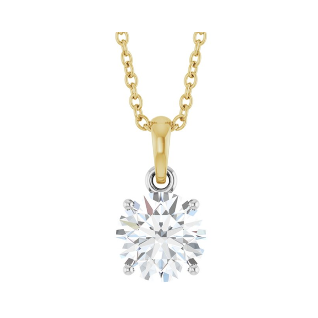 14K Yellow/White Gold Necklace with 1.00 Carat Round Cut Lab-Grown Diamond