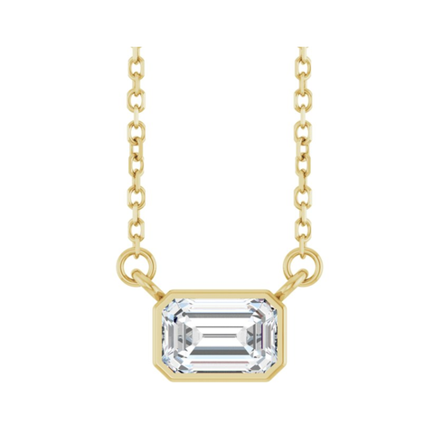 14K Yellow Gold Bezel Necklace with 0.50 Carat Emerald Cut Lab-Grown Diamond