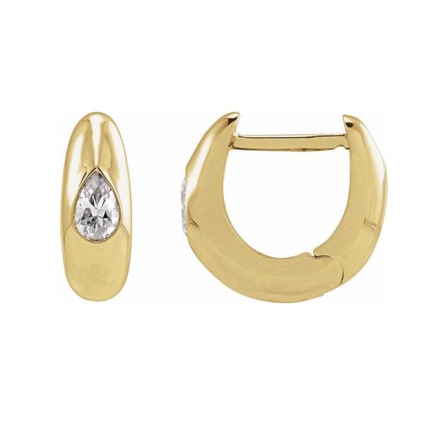 14K Yellow Gold Huggie Hoop Earrings with 0.30 CTW Lab Grown Pear Diamonds