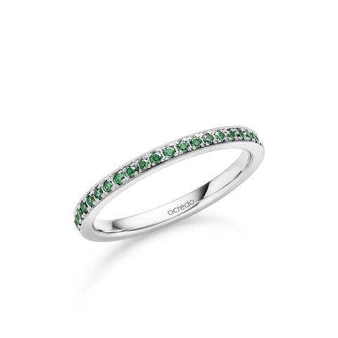 14K White Gold Pavé Forest Green Diamond Band