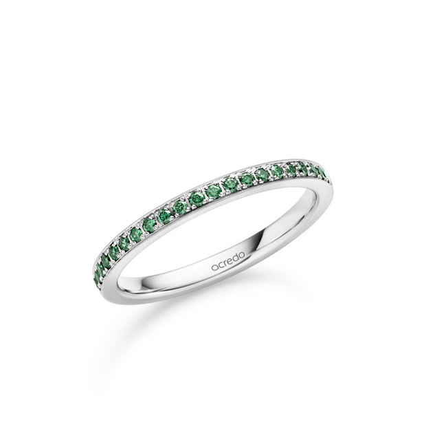 14K White Gold Pavé Forest Green Diamond Band