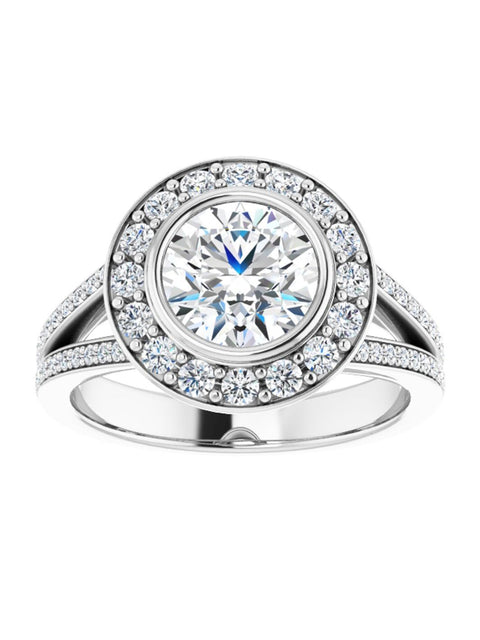 Halo-Style Engagement Ring with a Bezel Set Center and a Split Shank 1/2 ct. tw.