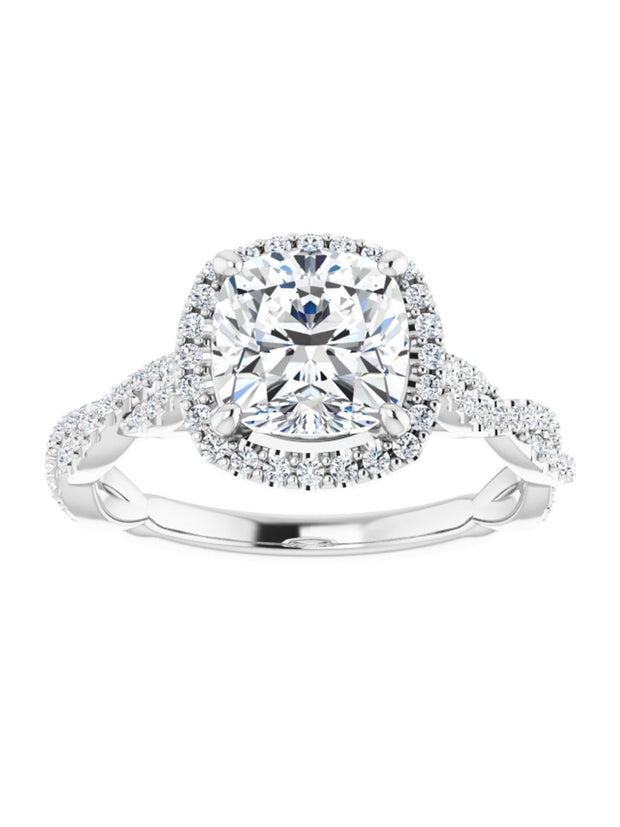 Diamond Halo Engagement Ring with Twisted Diamond Band 1/4 ct. tw.