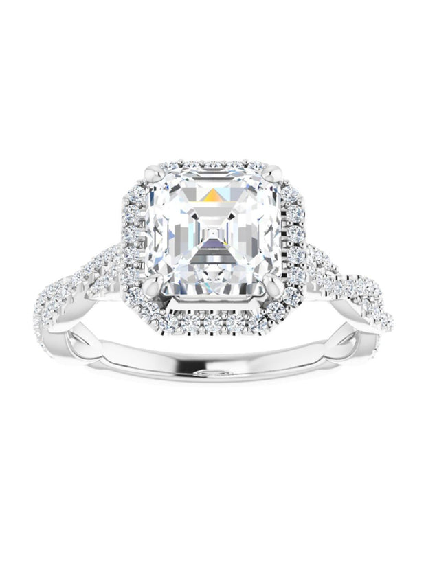 Diamond Halo Engagement Ring with Twisted Diamond Band 1/4 ct. tw.