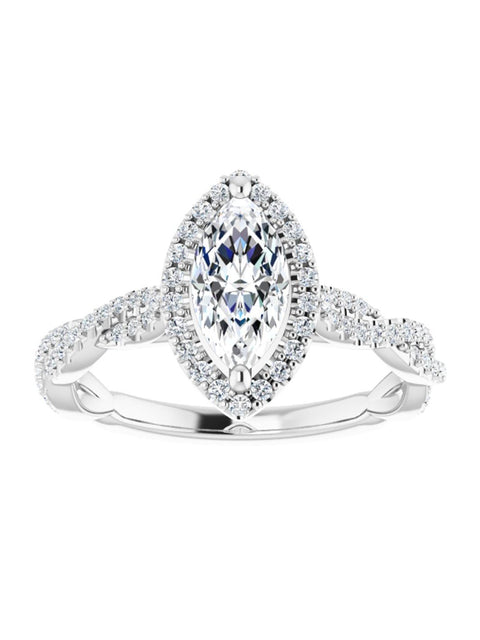 Diamond Halo Engagement Ring with Twisted Diamond Band 1/4 ct. tw.