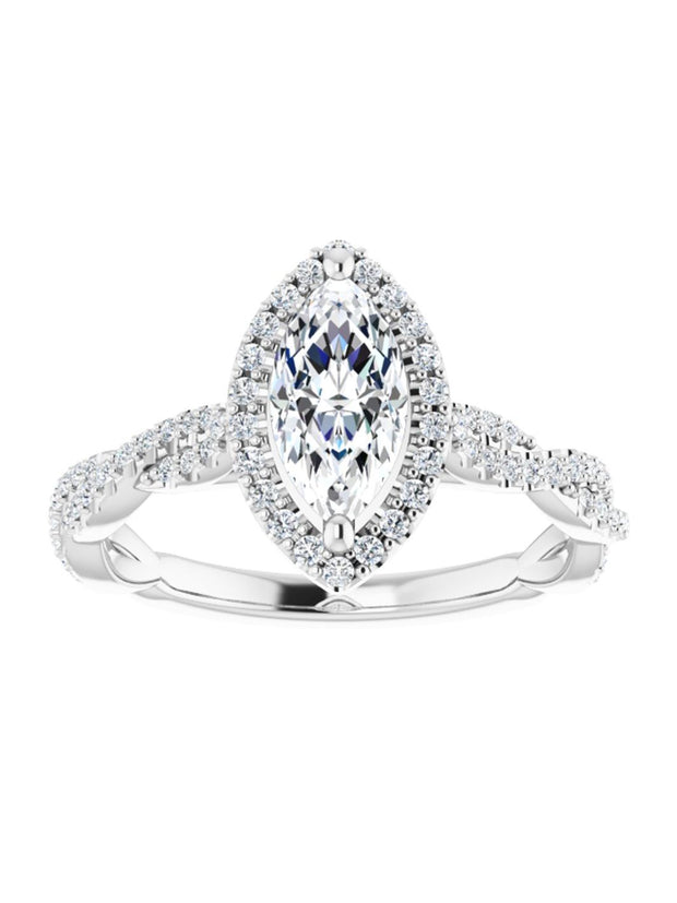 Diamond Halo Engagement Ring with Twisted Diamond Band 1/4 ct. tw.