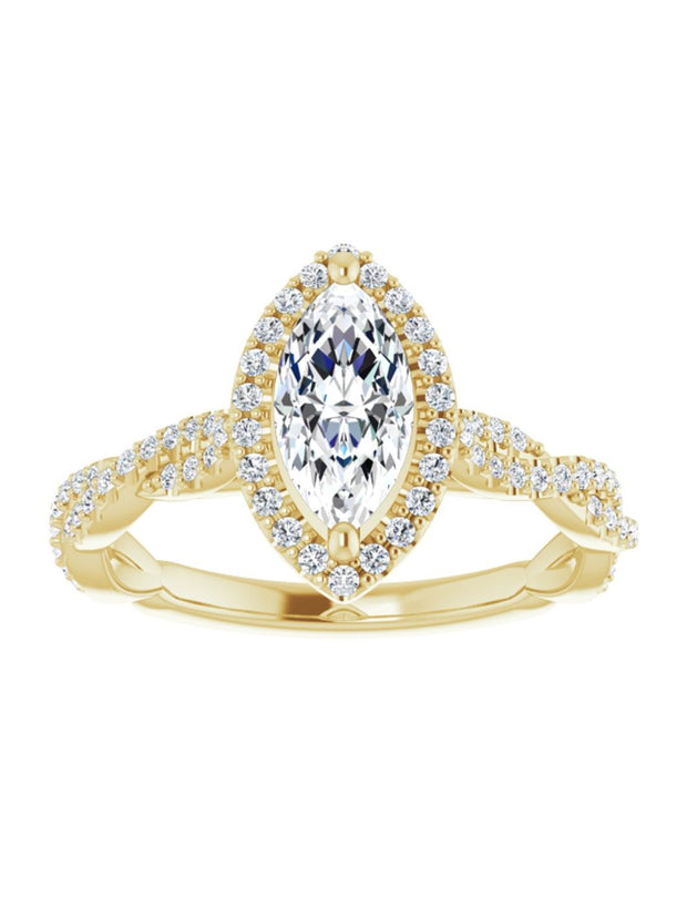 Diamond Halo Engagement Ring with Twisted Diamond Band 1/4 ct. tw.