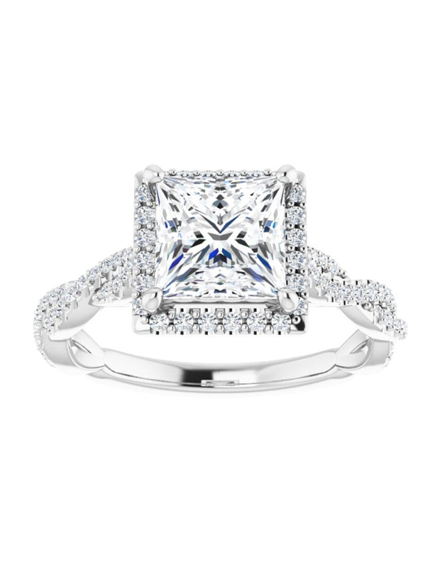 Diamond Halo Engagement Ring with Twisted Diamond Band 1/4 ct. tw.