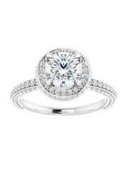 Diamond Halo Engagement Ring with Side Accents 3/4 ct. tw.