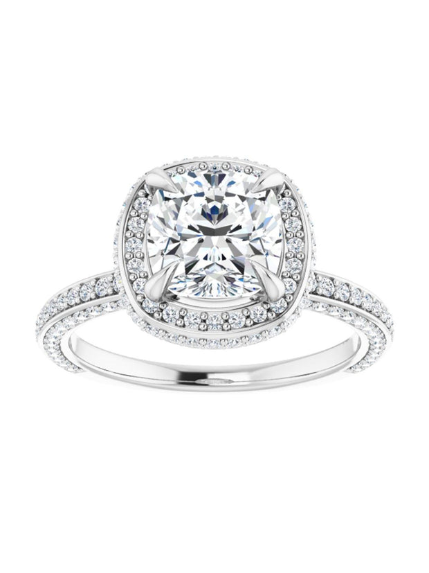 Diamond Halo Engagement Ring with Side Accents 3/4 ct. tw.