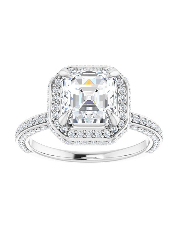 Diamond Halo Engagement Ring with Side Accents 3/4 ct. tw.