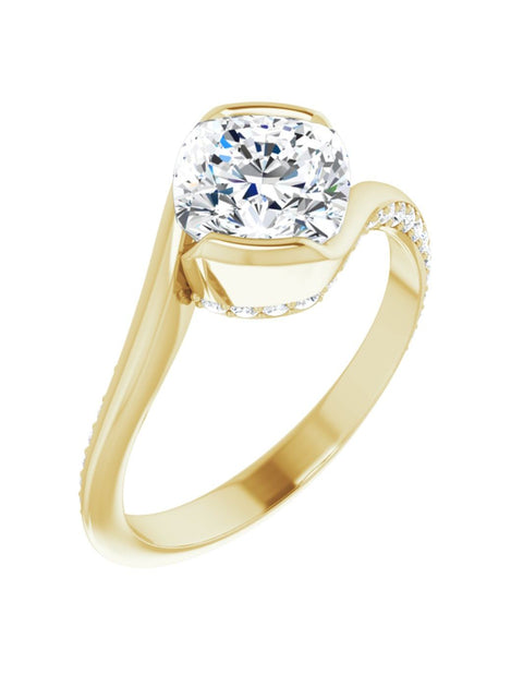 Bypass Half Bezel Set Engagement Ring with Diamond Accented Side Profile 1/4 ct. tw.