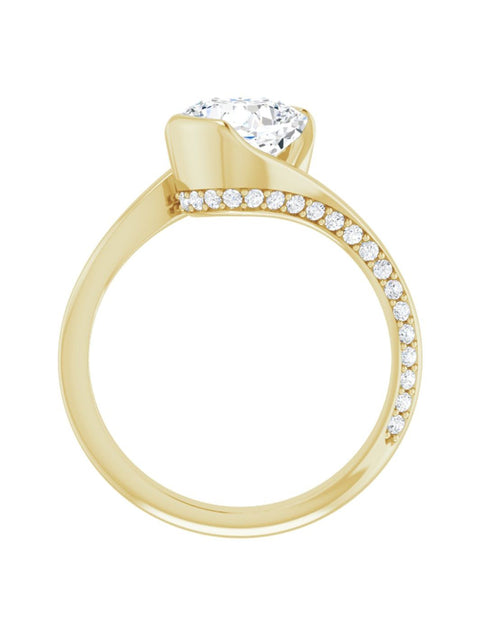 Bypass Half Bezel Set Engagement Ring with Diamond Accented Side Profile 1/4 ct. tw.