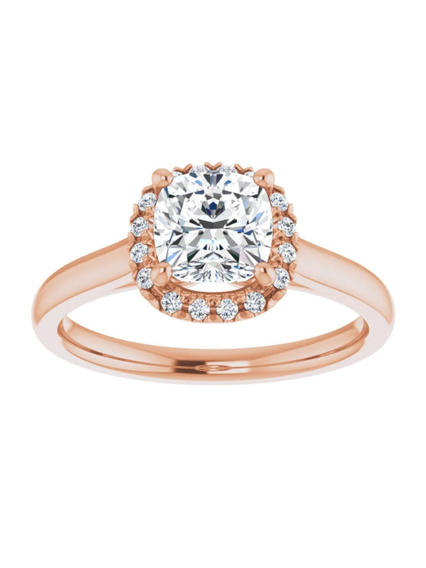 French Set Diamond Halo Engagement Ring