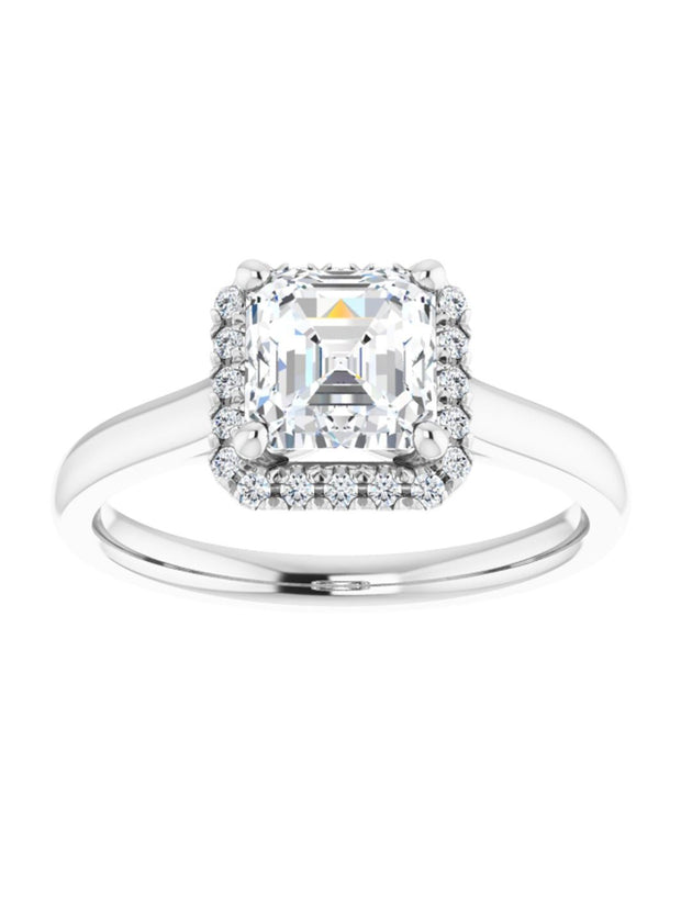 French Set Diamond Halo Engagement Ring