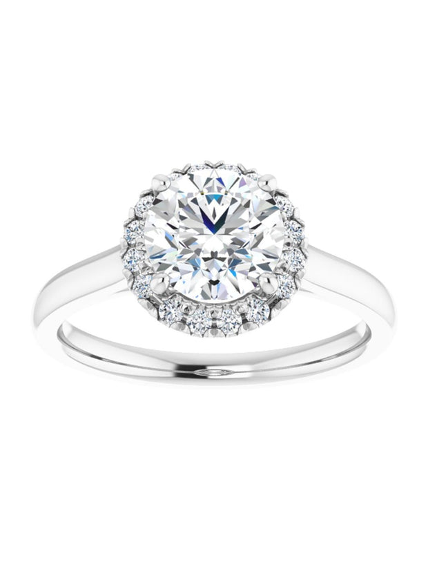French Set Diamond Halo Engagement Ring