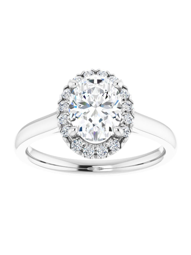 French Set Diamond Halo Engagement Ring