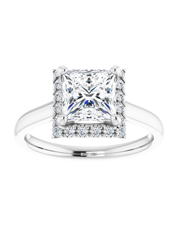 French Set Diamond Halo Engagement Ring