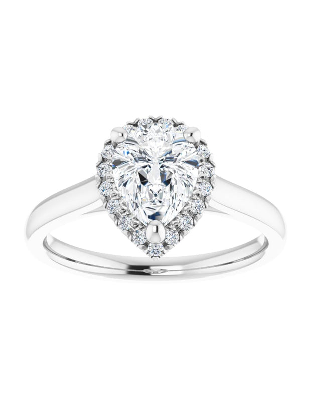 French Set Diamond Halo Engagement Ring