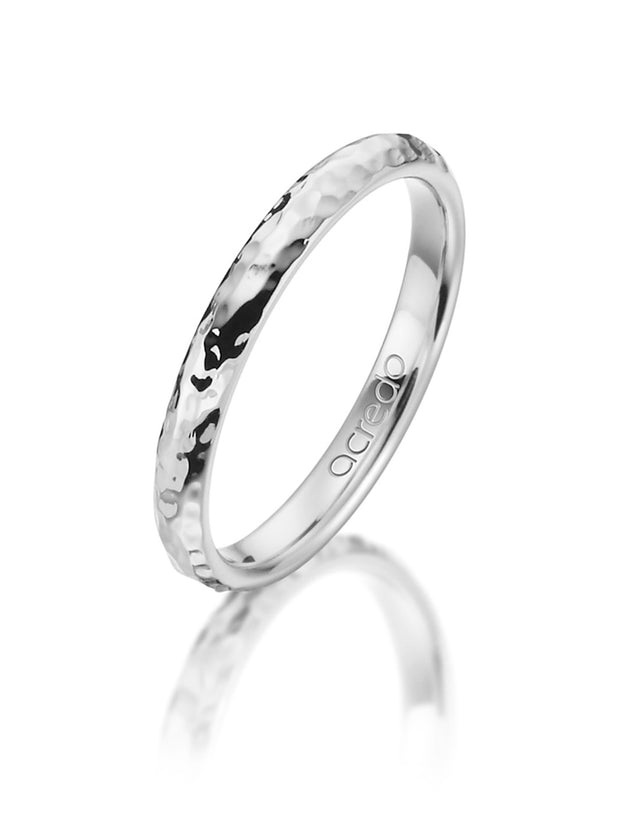 14K Palladium White Gold Band with Hammered Finish