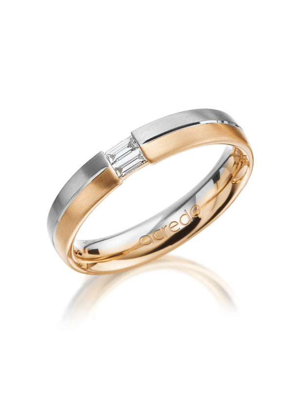 4 mm 14K White and Rose Gold Band with 2 Baguette Diamonds 1/10 ct.tw. G/VS