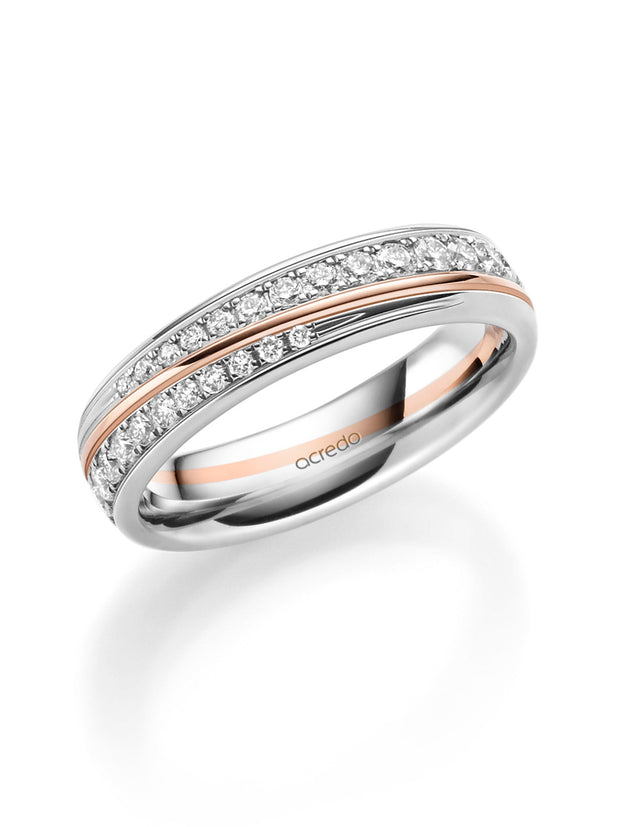 14K Palladium White Gold Diamond Band with Red Gold Saturn Groove 1 ct.tw. G/Si1