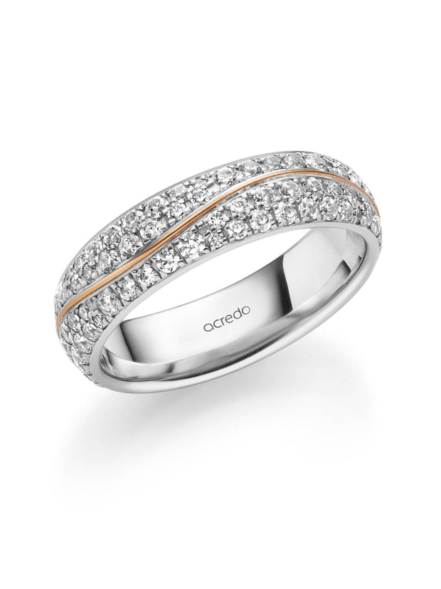 14K Palladium White Gold Diamond Band with Red Gold Wave (1 1/2 ct.tw. G/Si1)