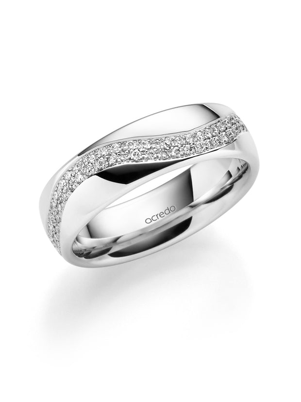 14K Palladium White Gold Band with Double Diamond Wave 1/2 ct.tw. G/Si1