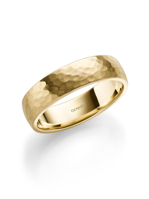 6 mm 14K Yellow Gold Band with Matte Hammered Finish