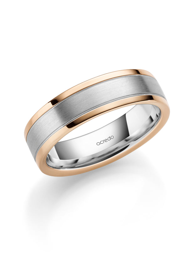 6.5 mm 14K White Matte Gold Band with Polished Rose Gold Edges