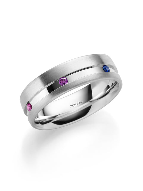 7 mm Platinum 600 Band with Colored Sapphires (1.8mm)