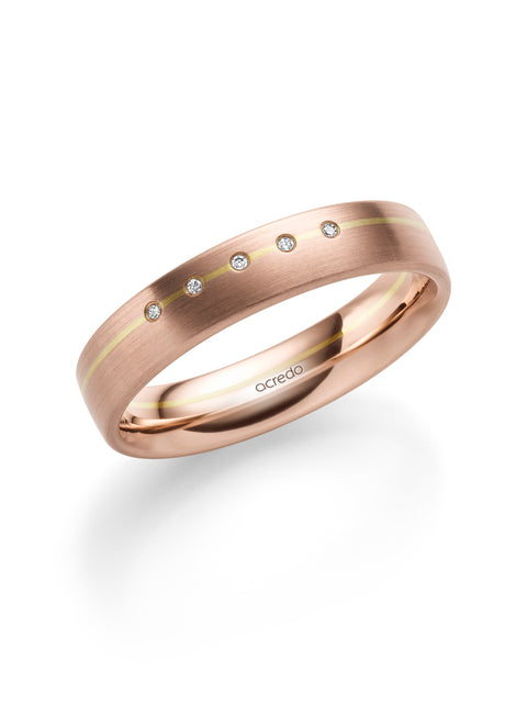 5mm 18K Red and Green Gold Band in Matte Finish with Round Diamonds (1.00 mm)